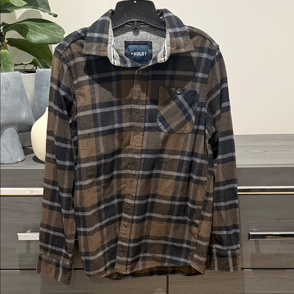 Men's Brown Plaid Casual Button Down Shirt